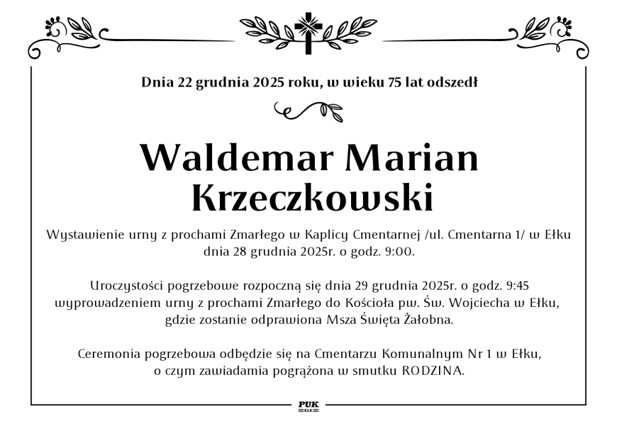 Waldemar Marian Krzeczkowski - nekrolog
